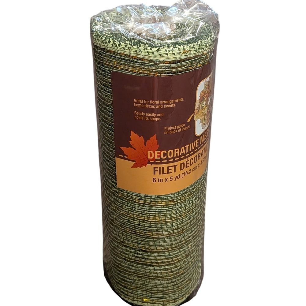 Greenbrier International Green Gold Decorative Mesh Ribbon 6in x 5yd Fall Craft